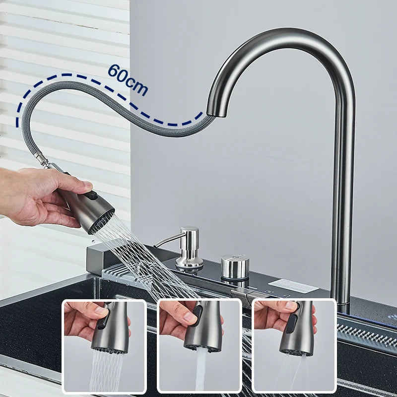 Stainless Steel Kitchen Sink with Faucet Digital Display