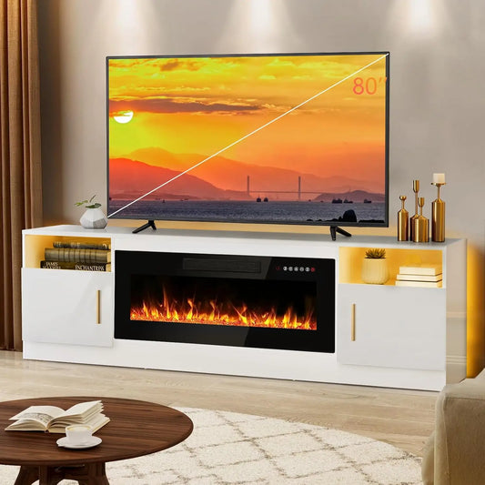 80" TV Entertainment Center with Fireplace and Storage