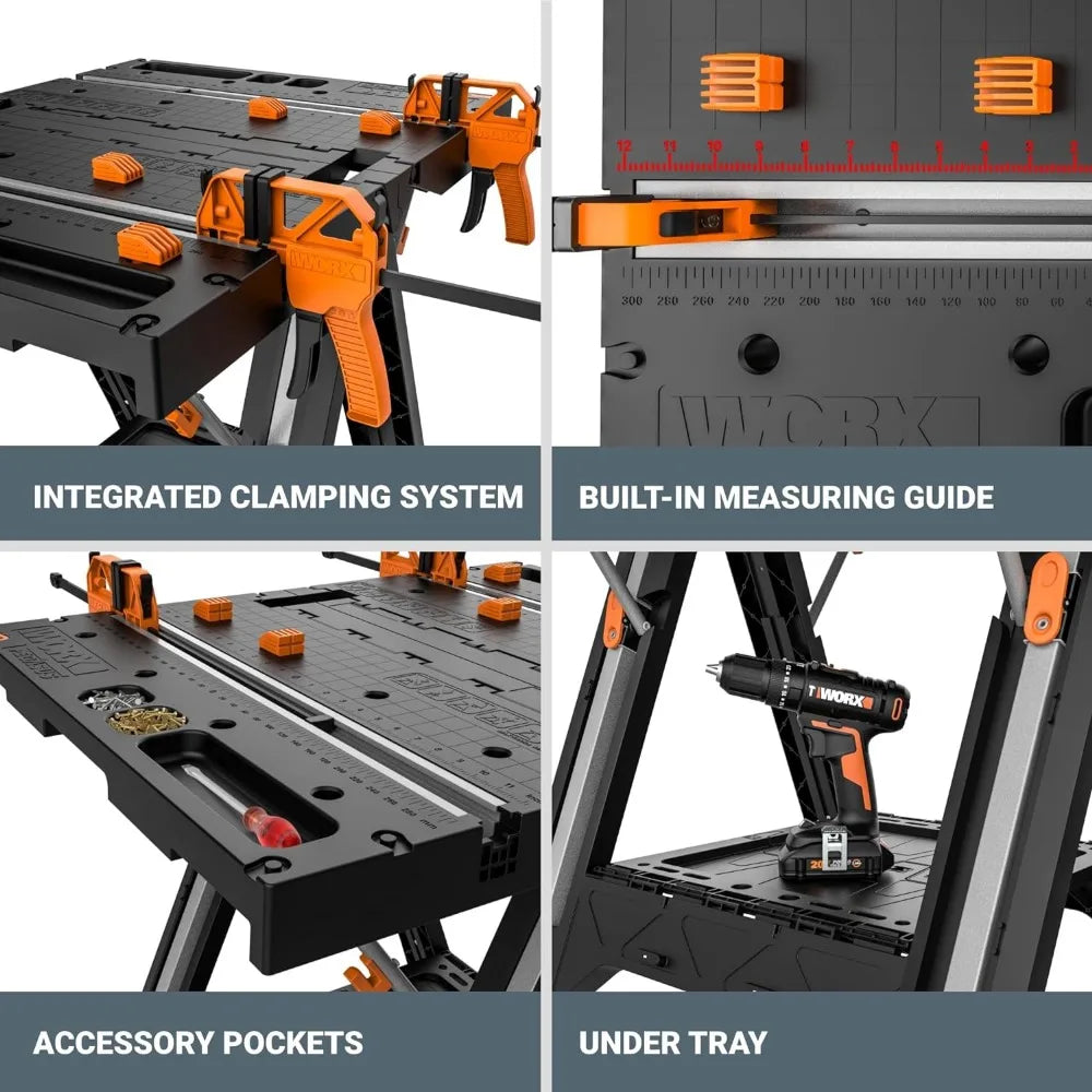 2-in-1 Lightweight Portable Folding Workbench & Sawhorse  31" W x 25" D x 32" H