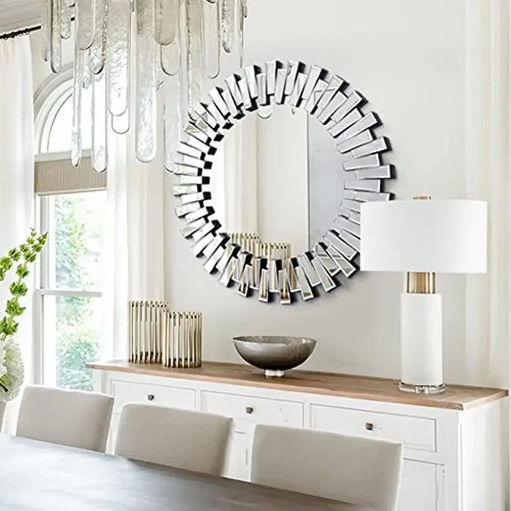 32'' Large Round Beveled Glass Wall Mirror