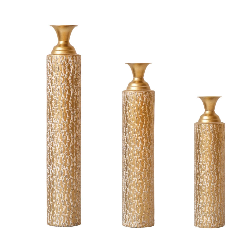 Set of 3 Decorative High Distress Metal Vases