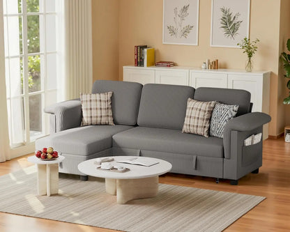 Pull Out Sleeper Couch with Storage and Reversible Chaise
