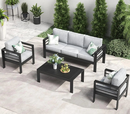 5 Piece Aluminum Patio Furniture Set with Fire Pit Table