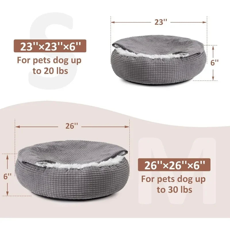 Small Round Dog Bed with Blanket Attached