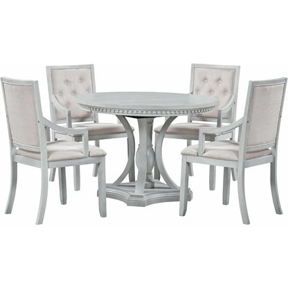 Extendable Round Wood Dining Room Table Set with Upholstered Chairs of 4-6 Persons