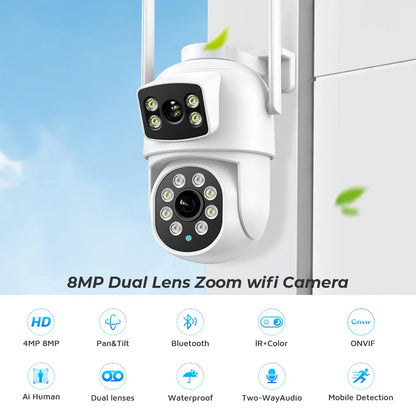 WIFI Camera PTZ (8MP), Outdoor Dual Screens, Human Detection, Dual Lenses, 4MP Security Protection And IP Camera