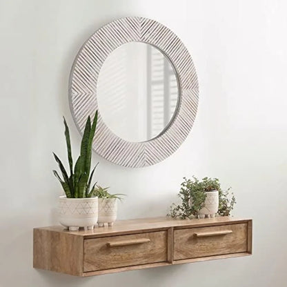 Wood Round  22" Wall Mirror