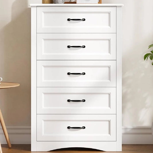 White Wood Chest of Drawers with Anti-Tip Device