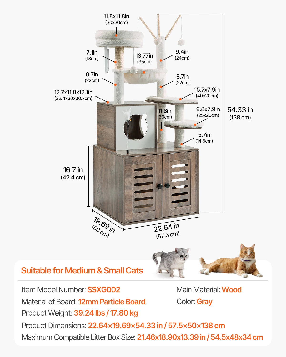Multi-level Large Cat Tree with Litter Box Enclosure and Sisal Scratching Post