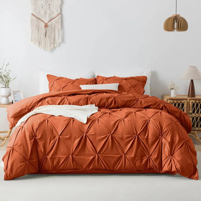 3 Piece Soft Microfiber Pinch Pleat Duvet Cover Set with Zipper