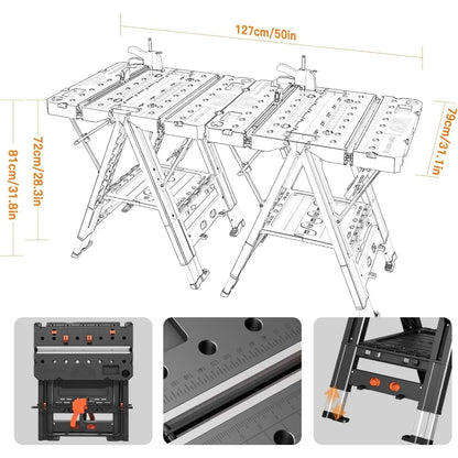 Combined Portable Folding Work Table - 2-in-1 Sawhorse & Workbench