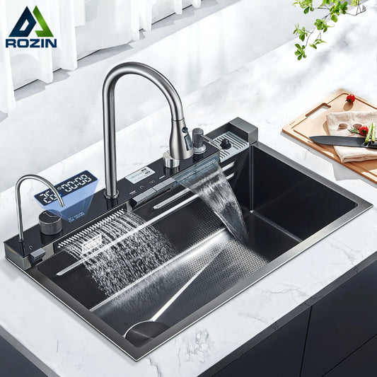Stainless Steel Kitchen Sink with Faucet Digital Display