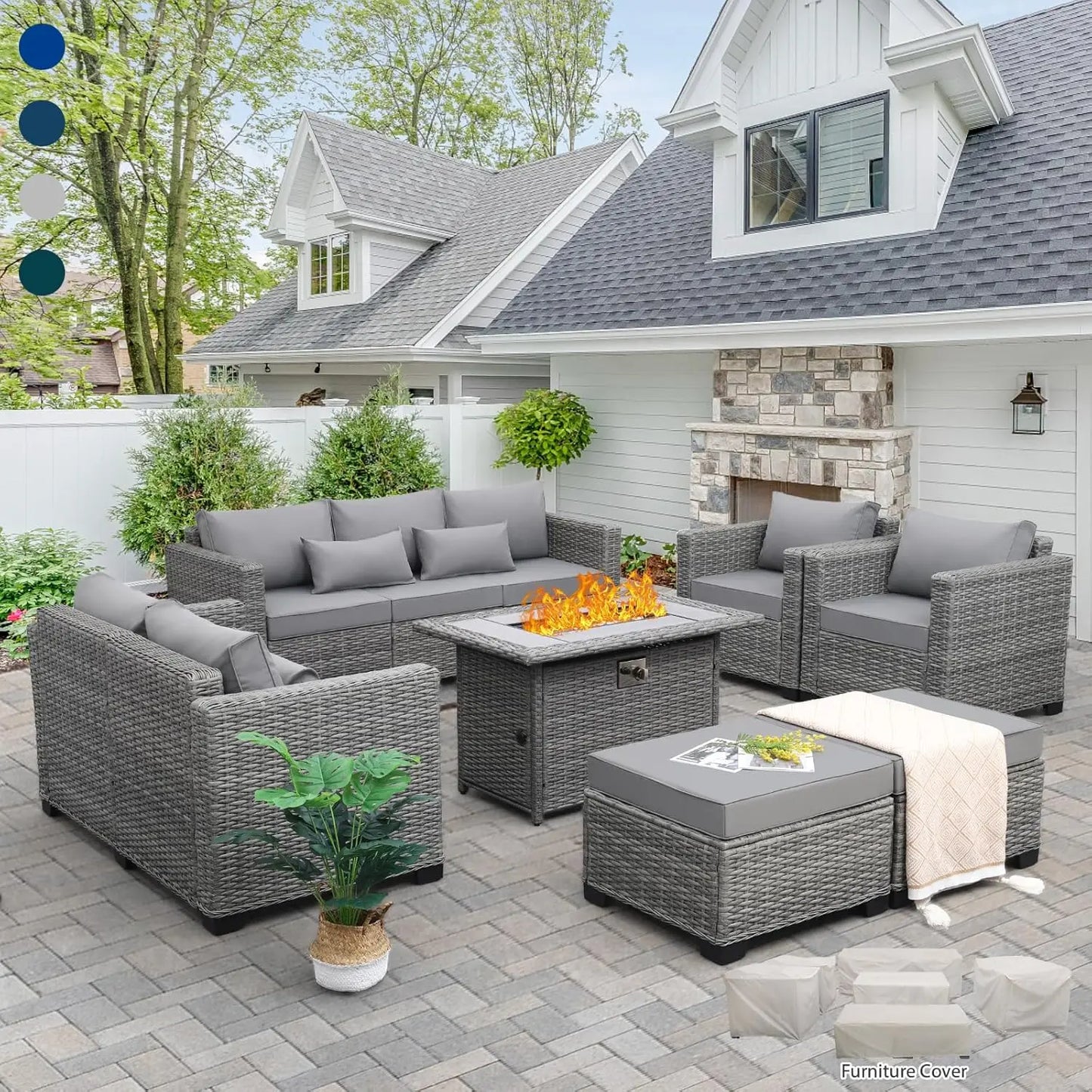 7-Piece Outdoor Patio Furniture Set with 45-Inch Fire Pit