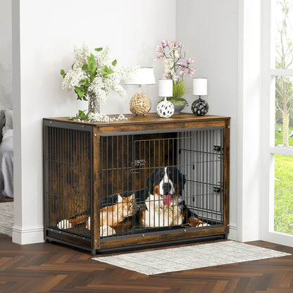 Dog Kennel End Table with Double Doors and Removable Tray