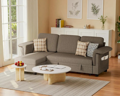 Pull Out Sleeper Couch with Storage and Reversible Chaise