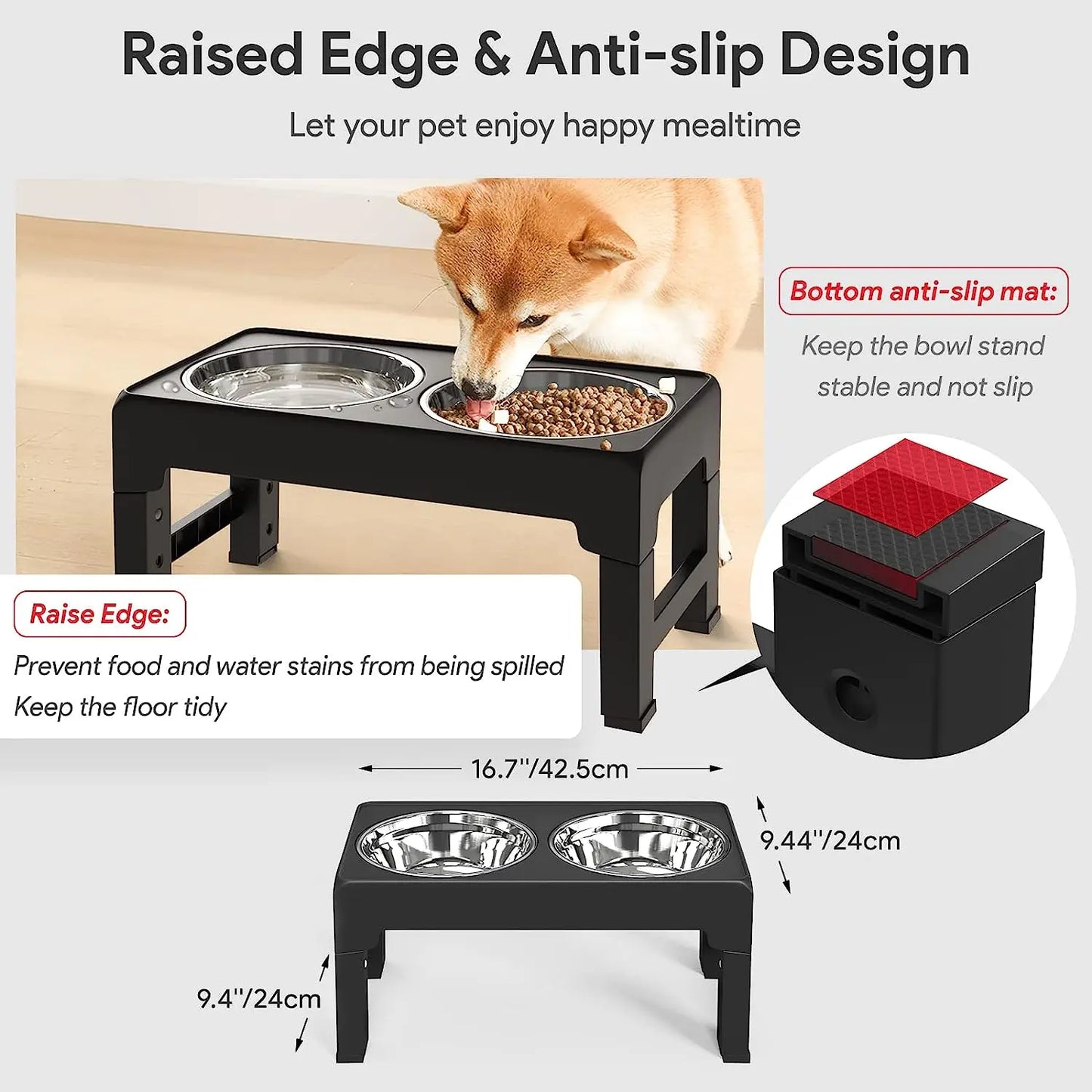 Multi Height Folding Feeder For Dog & Cat Stainless Steel Bowls!