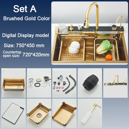 Stainless Steel Kitchen Sink with Faucet Digital Display