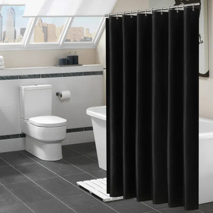Solid Black Waterproof Fabric Shower Curtains With Hooks