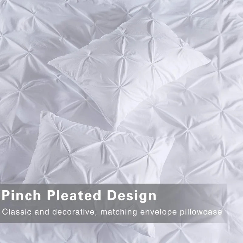 3 Piece Soft Microfiber Pinch Pleat Duvet Cover Set with Zipper