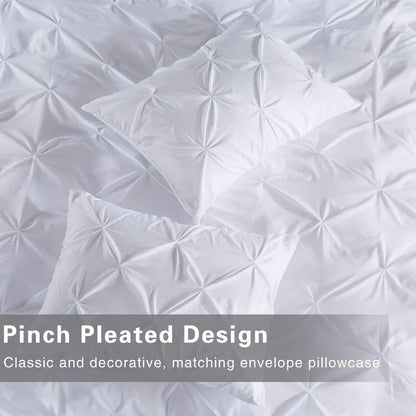 3 Piece Soft Microfiber Pinch Pleat Duvet Cover Set with Zipper