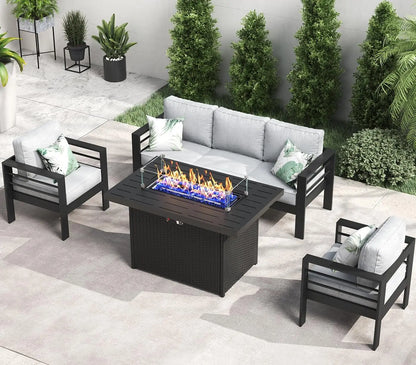 5 Piece Aluminum Patio Furniture Set with Fire Pit Table