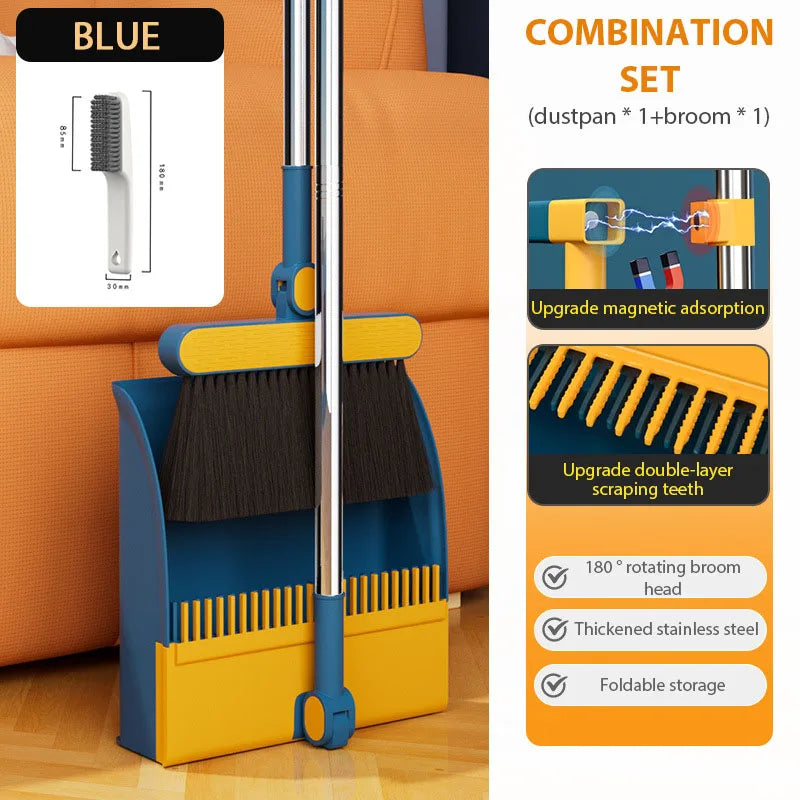Foldable Broom and Upright Dust Pan Set