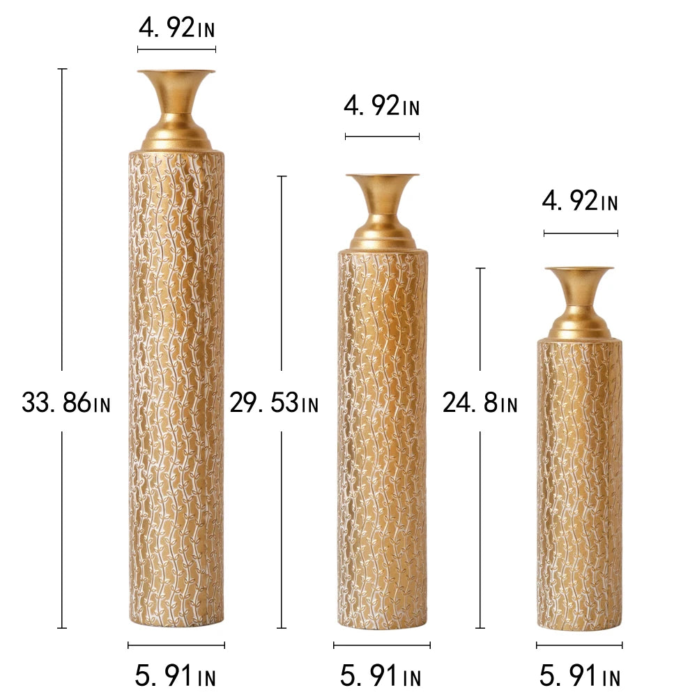 Set of 3 Decorative High Distress Metal Vases