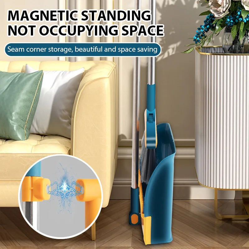 Foldable Broom and Upright Dust Pan Set