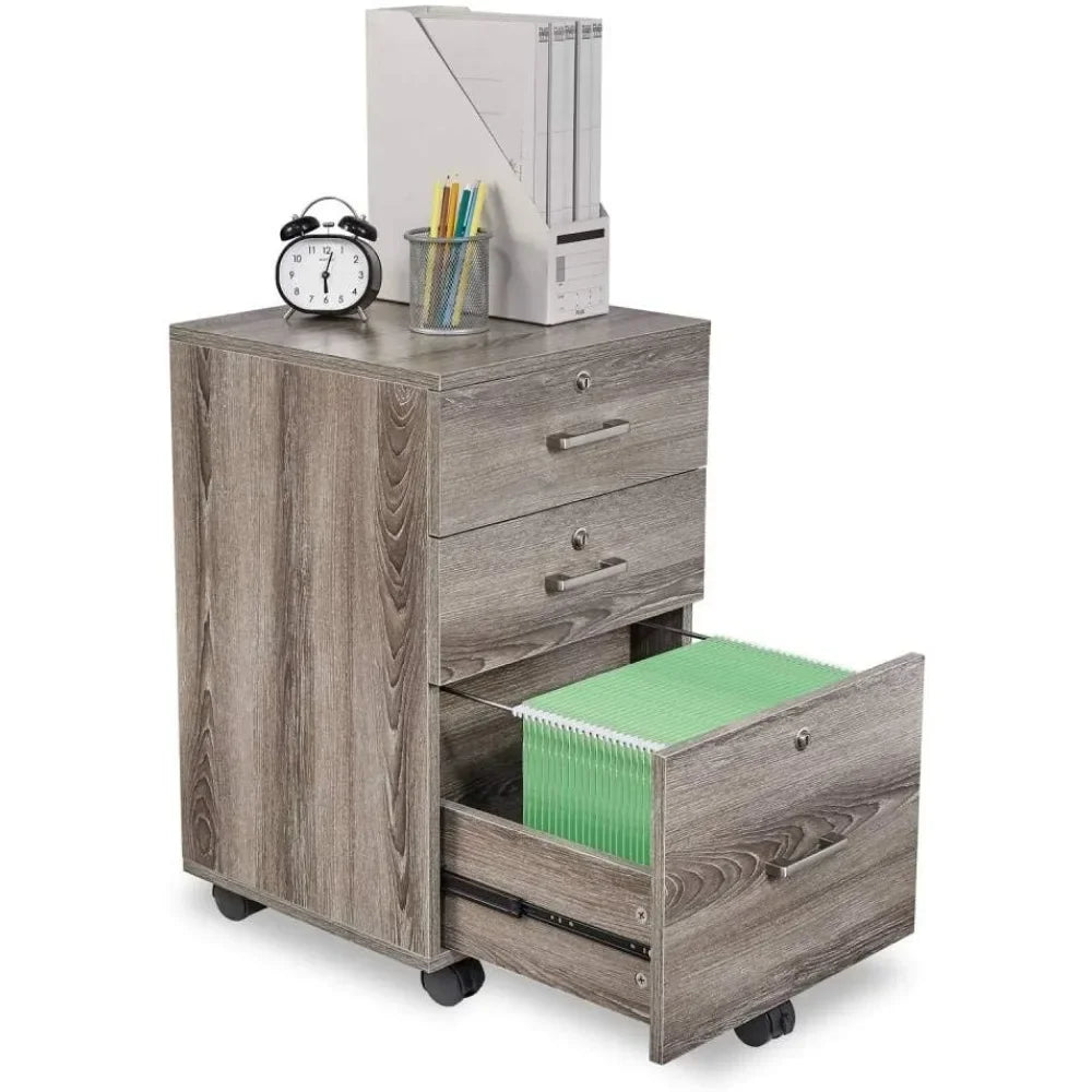 3 Drawer Rolling File Cabinet with Lock for Home Office