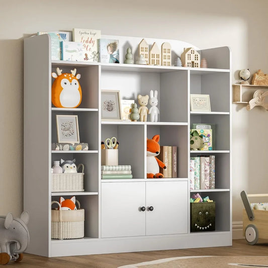 Freestanding Book Shelves with 11 Cubbies and 2 Cabinets