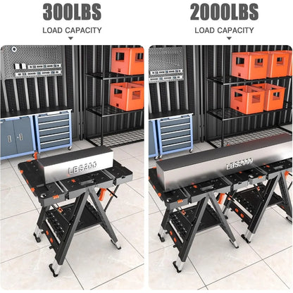 Combined Portable Folding Work Table - 2-in-1 Sawhorse & Workbench