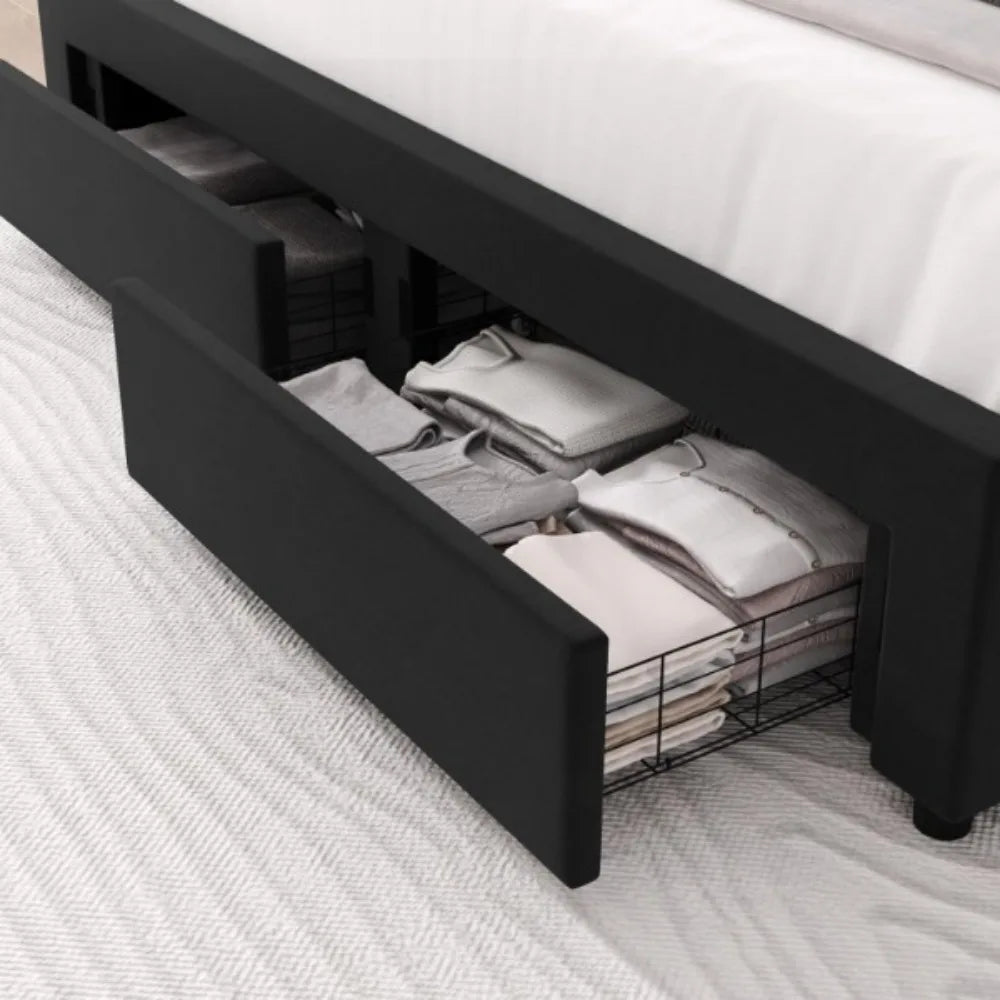 Upholstered Bed Frame with 2 Storage Drawers