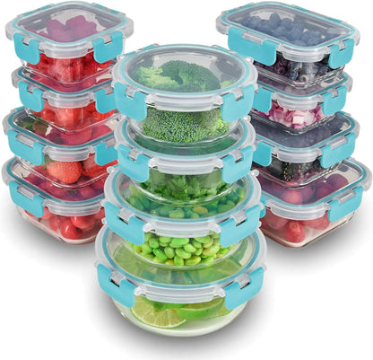 24 Piece Glass Storage Containers with Lids - Dishwasher Safe Containers