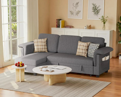 Pull Out Sleeper Couch with Storage and Reversible Chaise