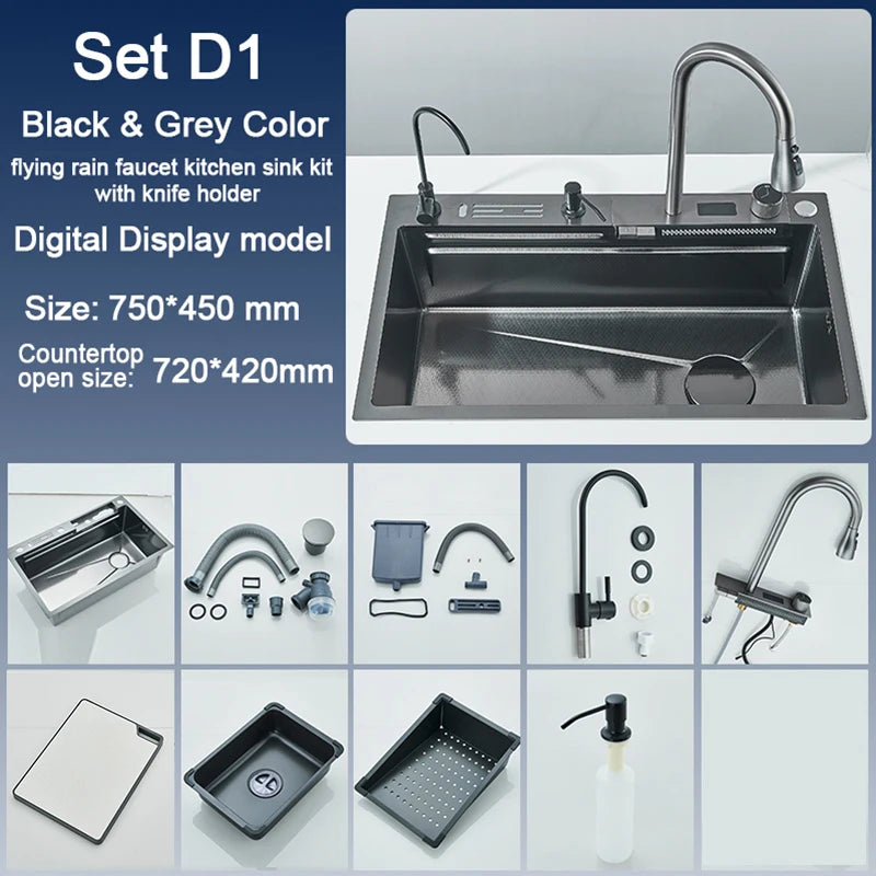 Stainless Steel Kitchen Sink with Faucet Digital Display