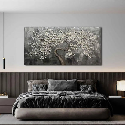 White Botanical Wall Painting for Living Room , Bedroom or Office