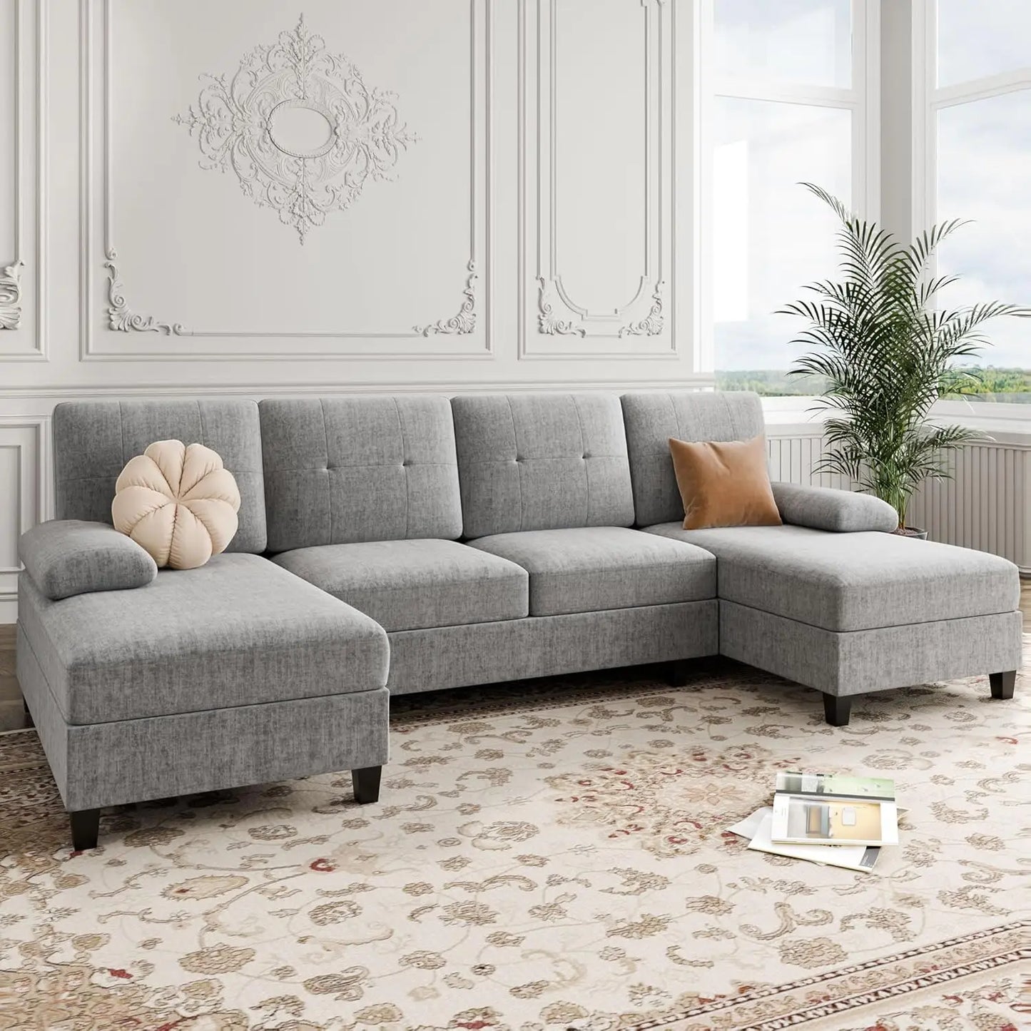 U-Shaped Sectional Sofa with Double Chaise with High-Density Cushions