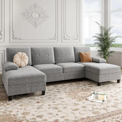 U-Shaped Sectional Sofa with Double Chaise with High-Density Cushions