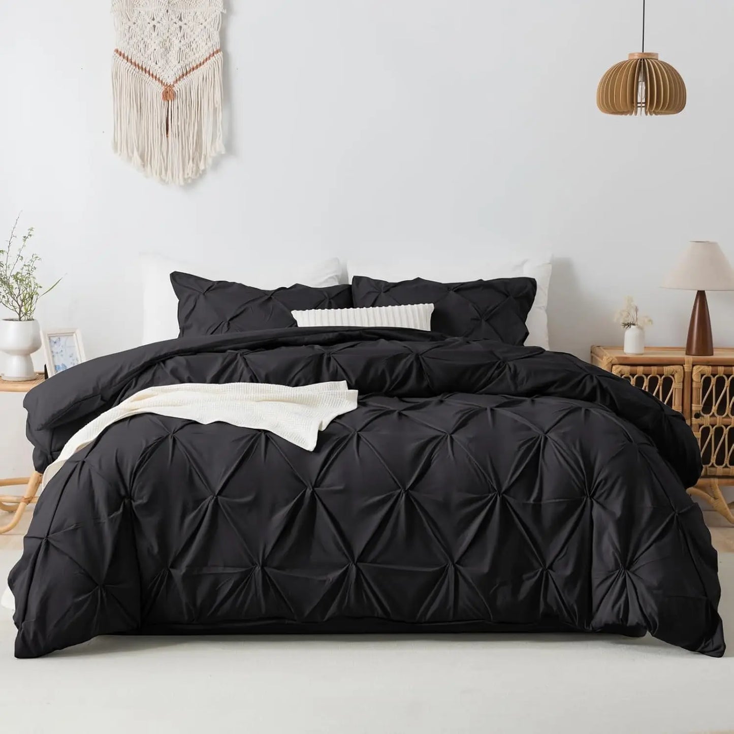 3 Piece Soft Microfiber Pinch Pleat Duvet Cover Set with Zipper