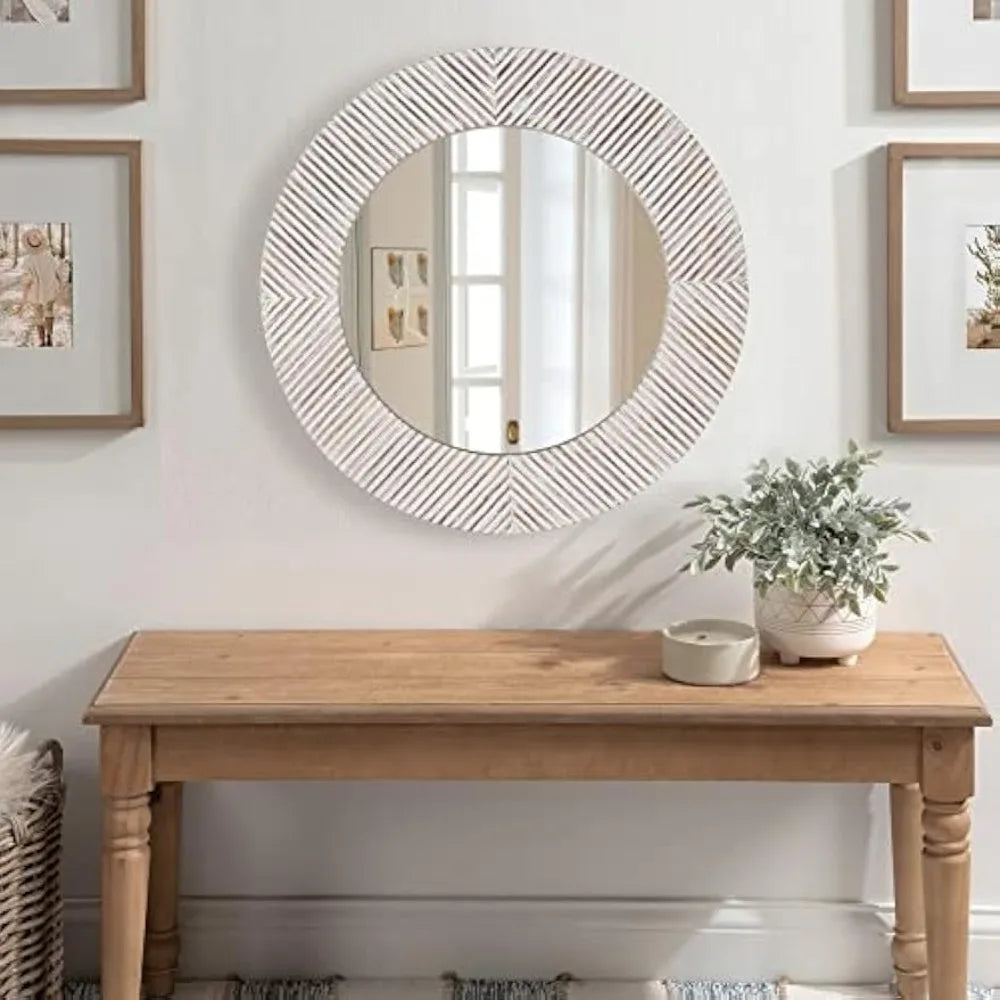 Wood Round  22" Wall Mirror