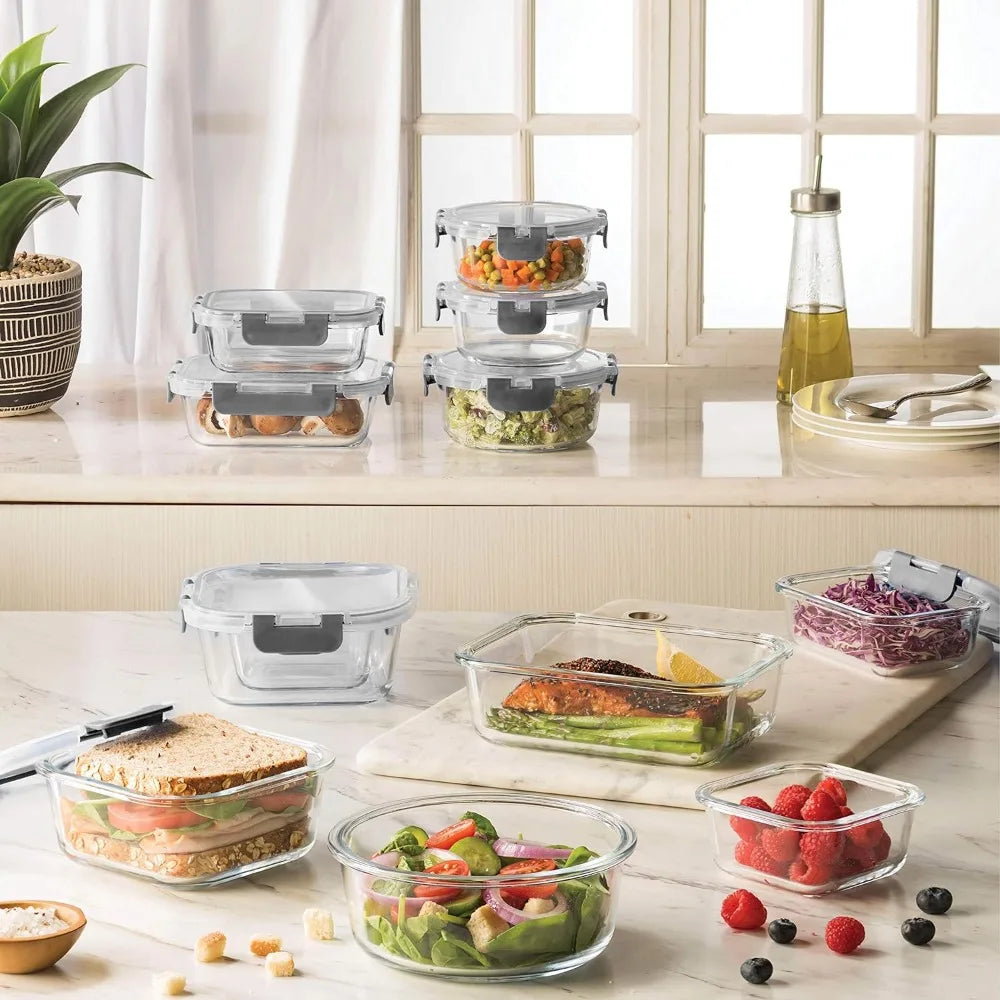 24 Piece Glass Storage Containers with Lids - Dishwasher Safe Containers