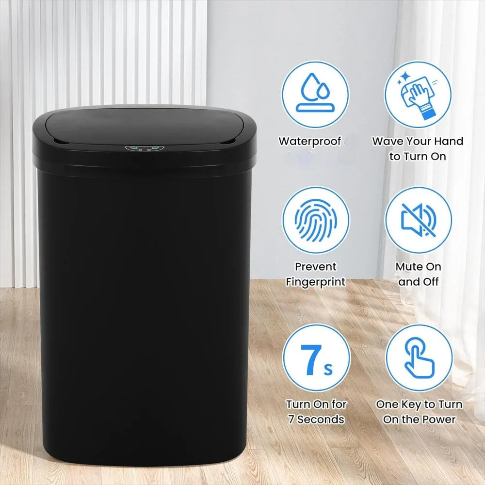 13-Gallon Automatic Touch Free Garbage Bin with Lid