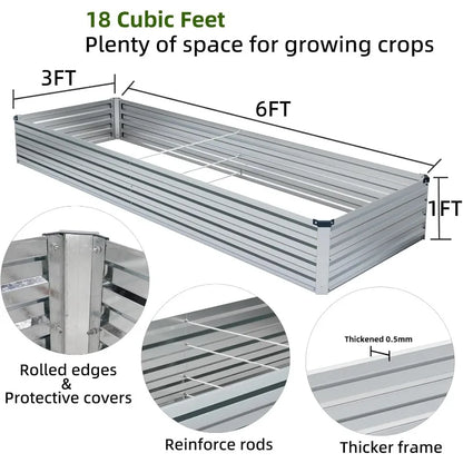 2 Pack 6x3x1FT Galvanized Metal Raised Garden Bed Kit - Outdoor