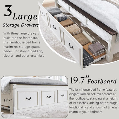 Farmhouse King Size Bed Frame with 51" Tall Headboard, 20" Tall Footboard