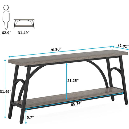 70.8” Sofa Console Table, 2 Tier with Black Steel Frame