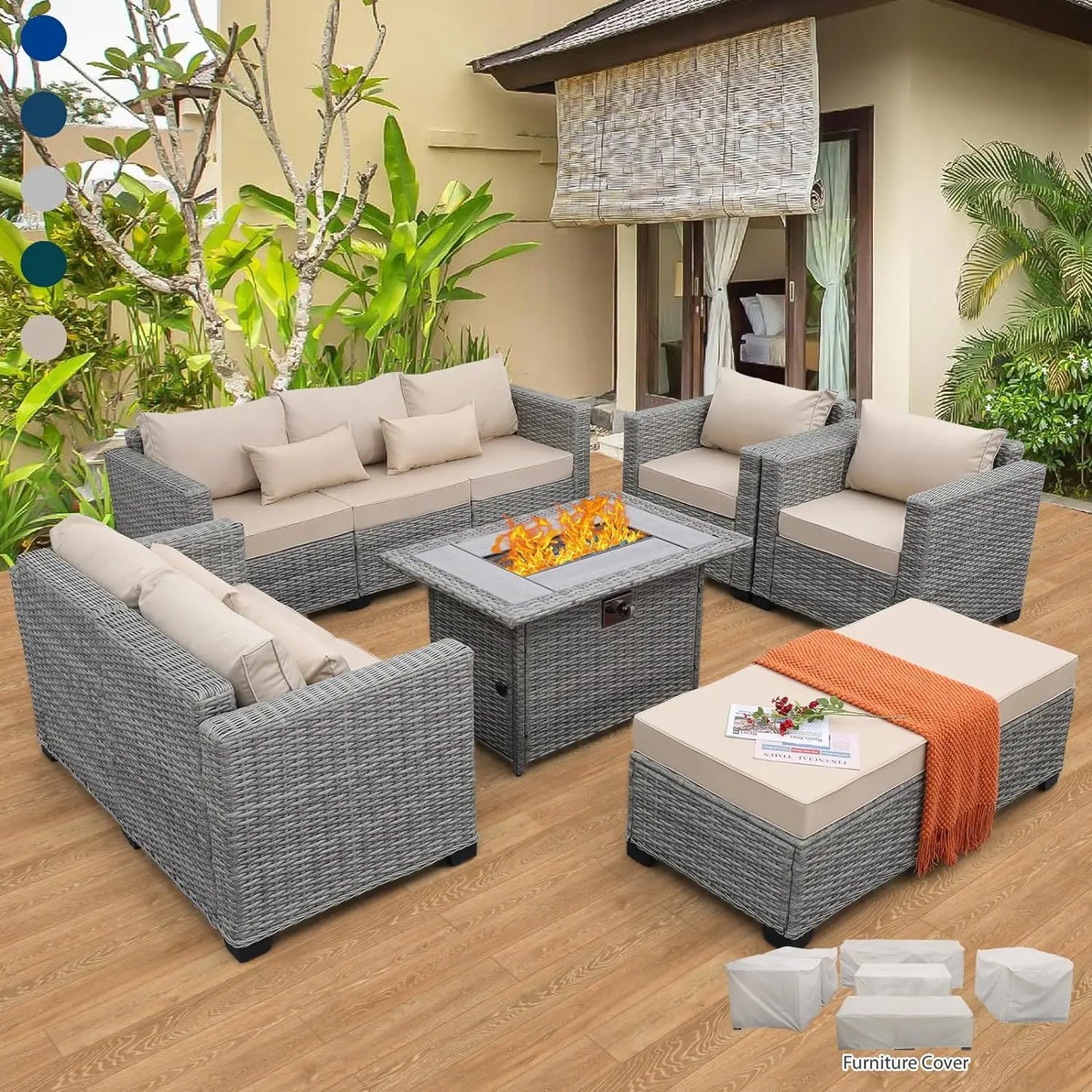 7-Piece Outdoor Patio Furniture Set with 45-Inch Fire Pit