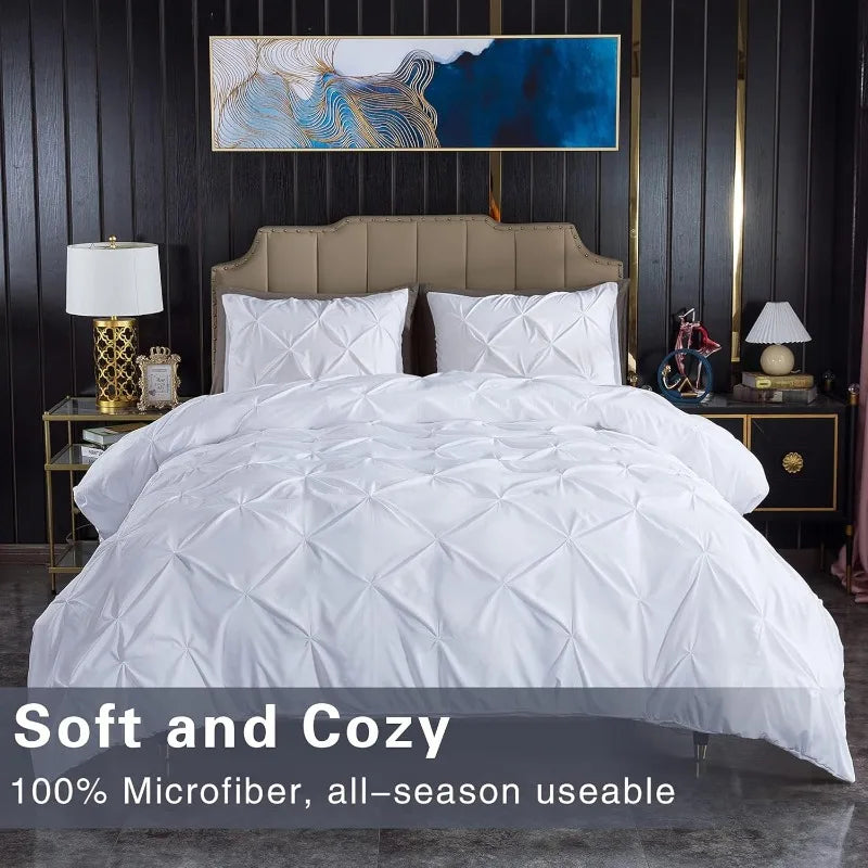 3 Piece Soft Microfiber Pinch Pleat Duvet Cover Set with Zipper