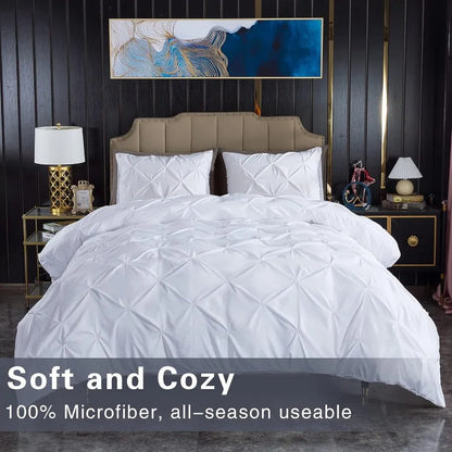 3 Piece Soft Microfiber Pinch Pleat Duvet Cover Set with Zipper