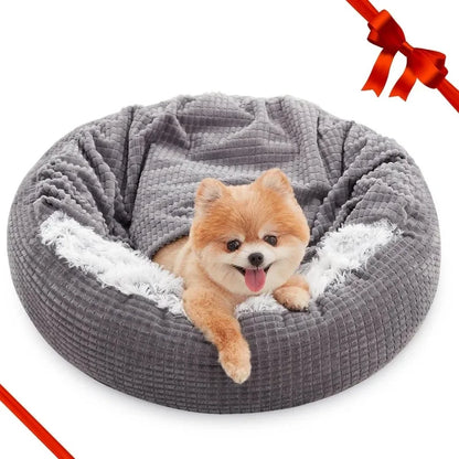 Small Round Dog Bed with Blanket Attached
