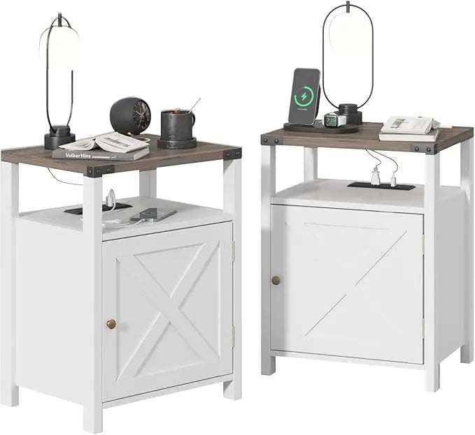 Set of 2 Night Stands with or End Table with USB Charging Station